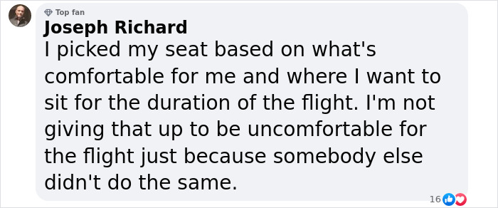 Comment from a viral flyer refusing to give up her seat on a flight, discussing comfort and seat choice. Comment from a viral flyer refusing to give up her seat on a flight, discussing comfort and seat choice.