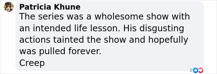 Comment by Patricia Khune criticizing disgraced actor's actions affecting a TV series. Comment by Patricia Khune criticizing disgraced actor's actions affecting a TV series.