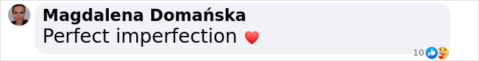 Comment saying "Perfect imperfection" with a heart emoji, supporting Aimee Lou Wood. Comment saying "Perfect imperfection" with a heart emoji, supporting Aimee Lou Wood.
