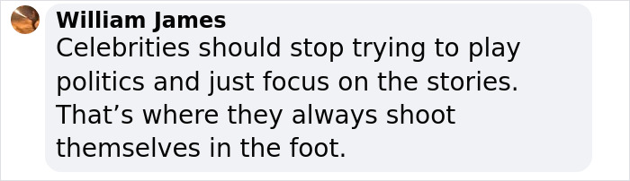 Text comment criticizing celebrities' politics in light of Disney's 'Snow White' premiere controversies. Text comment criticizing celebrities' politics in light of Disney's 'Snow White' premiere controversies.