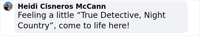 Heidi's comment referencing "True Detective, Night Country," related to violent scientist in Antarctica. Heidi's comment referencing "True Detective, Night Country," related to violent scientist in Antarctica.