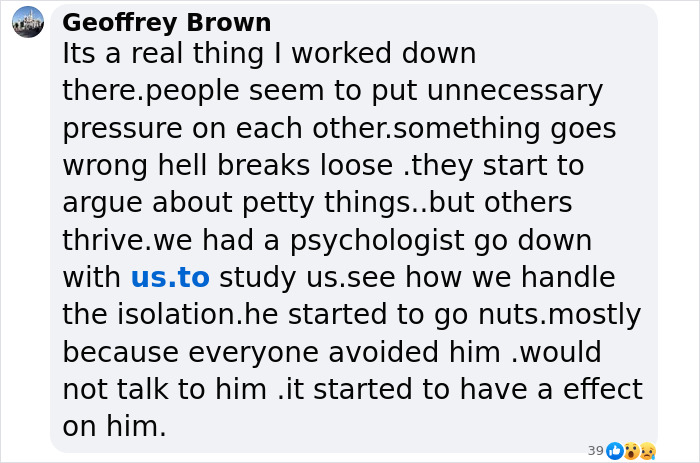 Geoffrey Brown shares Antarctica scientist's story on isolation effects in a text post. Geoffrey Brown shares Antarctica scientist's story on isolation effects in a text post.