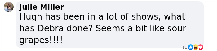 User comment on Hugh Jackman and Deborra-Lee Furness' divorce, questioning career contributions. User comment on Hugh Jackman and Deborra-Lee Furness' divorce, questioning career contributions.