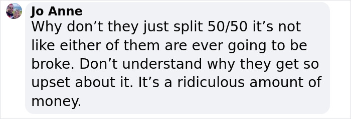 Comment discussing money split in Hugh Jackman and Deborra-Lee Furness' divorce case. Comment discussing money split in Hugh Jackman and Deborra-Lee Furness' divorce case.