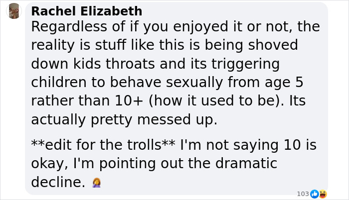Comment discussing Sabrina Carpenter’s show, mentioning its impact on children. Comment discussing Sabrina Carpenter’s show, mentioning its impact on children.