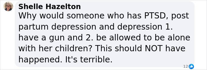 Text message questioning the safety of children with a "monster" mom having mental health issues and gun access. Text message questioning the safety of children with a "monster" mom having mental health issues and gun access.