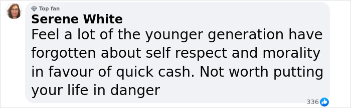 Comment discussing risks of "Porta Potty" parties, focusing on self-respect and morality over quick cash. Comment discussing risks of "Porta Potty" parties, focusing on self-respect and morality over quick cash.