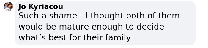 Comment on Hugh Jackman and Deborra-Lee Furness' divorce dispute, expressing disappointment over maturity and family decisions. Comment on Hugh Jackman and Deborra-Lee Furness' divorce dispute, expressing disappointment over maturity and family decisions.