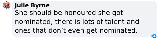 Comment from Julie Byrne discussing Oscars nominations and talent. Comment from Julie Byrne discussing Oscars nominations and talent.