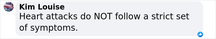 Kim Louise comments on unpredictable heart attack symptoms. Kim Louise comments on unpredictable heart attack symptoms.