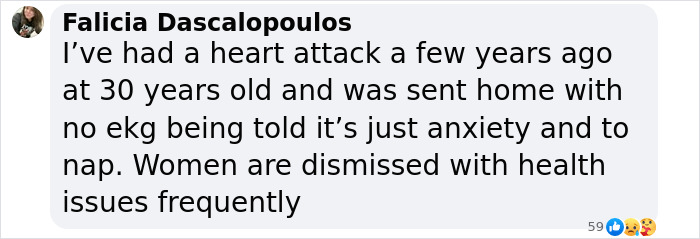 Text message about ignored heart attack signs in women, highlighting misdiagnosis and health issue dismissal. Text message about ignored heart attack signs in women, highlighting misdiagnosis and health issue dismissal.