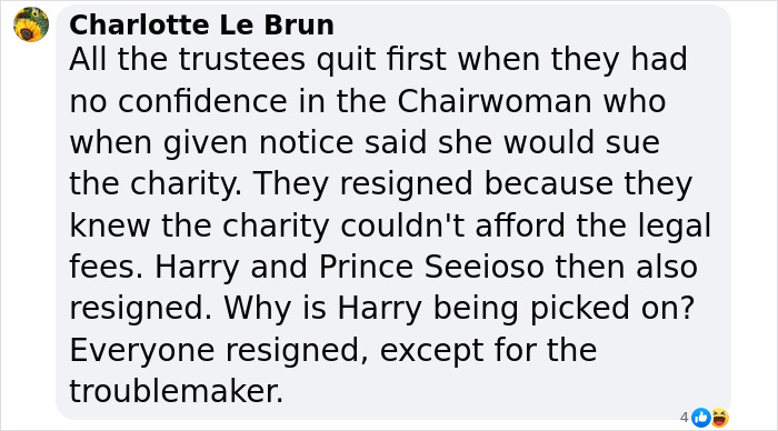 Charlotte Le Brun comments on Prince Harry's resignation amid charity accusations in a social media post. Charlotte Le Brun comments on Prince Harry's resignation amid charity accusations in a social media post.