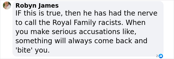 Comment discussing accusations related to Prince Harry and the Royal Family. Comment discussing accusations related to Prince Harry and the Royal Family.
