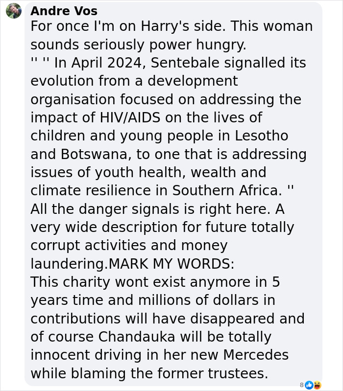 Comment discussing Prince Harry's decision to leave a charity he founded, citing power dynamics and future predictions. Comment discussing Prince Harry's decision to leave a charity he founded, citing power dynamics and future predictions.