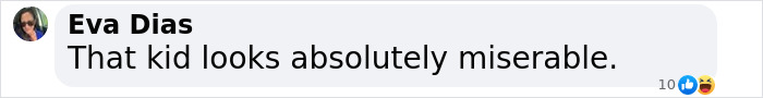 Text message screenshot with a comment about someone looking miserable. Text message screenshot with a comment about someone looking miserable.