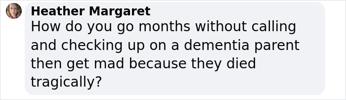 Text message questioning lack of contact with a dementia parent before tragic passing, related to Gene Hackman's daughter. Text message questioning lack of contact with a dementia parent before tragic passing, related to Gene Hackman's daughter.