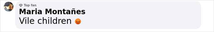 Comment from user Maria Montañes: "Vile children" with angry emoji. Comment from user Maria Montañes: "Vile children" with angry emoji.