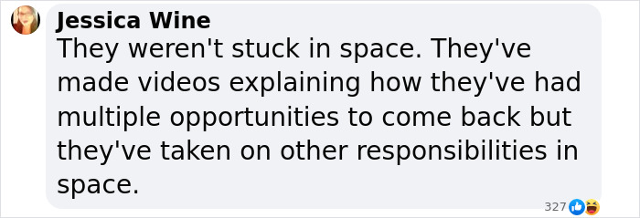 Comment discussing how NASA astronauts aren't stranded at the ISS, mentioning alternate opportunities and responsibilities. Comment discussing how NASA astronauts aren't stranded at the ISS, mentioning alternate opportunities and responsibilities.