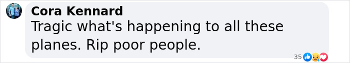 Facebook comment expressing sadness over tragic plane crash. Facebook comment expressing sadness over tragic plane crash.