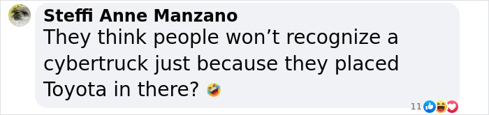 Comment on Tesla owners altering logos, mentioning cybertruck and Toyota. Comment on Tesla owners altering logos, mentioning cybertruck and Toyota.