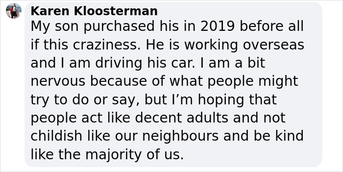 Text from a Tesla owner expressing concerns about potential vandalism amid the Elon Musk controversy. Text from a Tesla owner expressing concerns about potential vandalism amid the Elon Musk controversy.