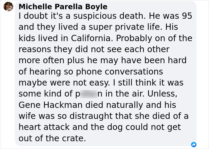 Comment by Michelle on heart-related theory for the passing of Gene Hackman and wife. Comment by Michelle on heart-related theory for the passing of Gene Hackman and wife.