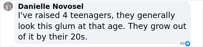 Comment discussing teen behavior, mentioning looking glum and growth, related to Naomi Watts' daughter. Comment discussing teen behavior, mentioning looking glum and growth, related to Naomi Watts' daughter.