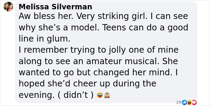 Comment discussing Naomi Watts' teen daughter looking striking yet glum. Comment discussing Naomi Watts' teen daughter looking striking yet glum.