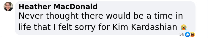 Heather MacDonald expressing sympathy for Kim Kardashian in a social media comment. Heather MacDonald expressing sympathy for Kim Kardashian in a social media comment.