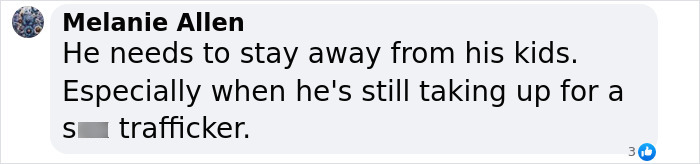 Screenshot of a social media comment discussing human trafficking accusations. Screenshot of a social media comment discussing human trafficking accusations.
