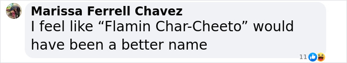 Comment about a Pokémon-shaped Cheeto auctioned for $88K, suggesting "Flamin Char-Cheeto" as a name. Comment about a Pokémon-shaped Cheeto auctioned for $88K, suggesting "Flamin Char-Cheeto" as a name.