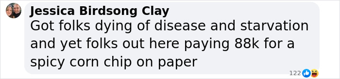 Comment on buying Pokémon-shaped Cheeto for $88K, highlighting societal issues. Comment on buying Pokémon-shaped Cheeto for $88K, highlighting societal issues.