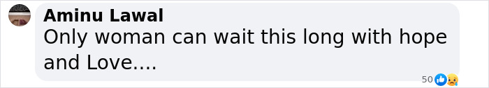 Comment saying, "Only woman can wait this long with hope and Love," relating to Chinese woman passing away at 103. Comment saying, "Only woman can wait this long with hope and Love," relating to Chinese woman passing away at 103.