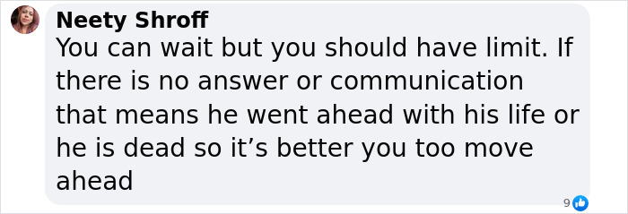 Neety Shroff comments on patience and waiting limits; text on moving forward in life. Neety Shroff comments on patience and waiting limits; text on moving forward in life.