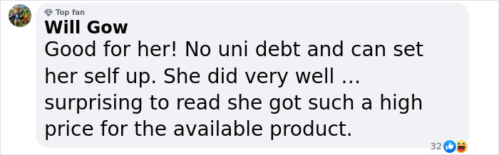 Social media comment about woman selling virginity for $2 million while in college. Social media comment about woman selling virginity for $2 million while in college.