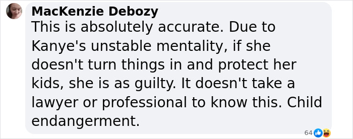 Comment discussing child protection concerns related to Kim K and Kanye. Comment discussing child protection concerns related to Kim K and Kanye.