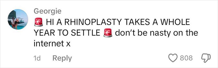 Comment defending rhinoplasty results, reminding patience and kindness online. Comment defending rhinoplasty results, reminding patience and kindness online.