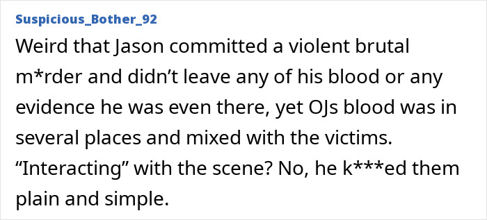 Reddit comment discussing O.J. Simpson framing theory, questioning evidence involving his son in the crime scene. Reddit comment discussing O.J. Simpson framing theory, questioning evidence involving his son in the crime scene.
