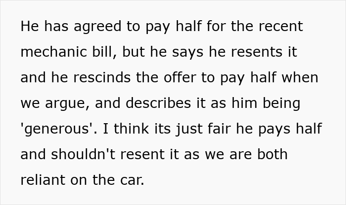 Husband Refuses To Pay Half The Bills For Car Both He And Wife Use, Gets Dragged Online