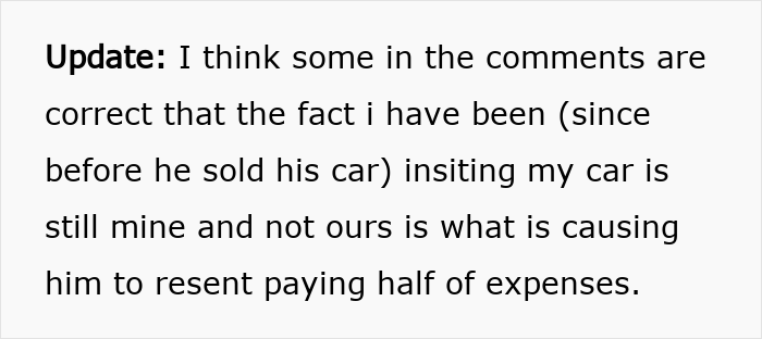 Husband Refuses To Pay Half The Bills For Car Both He And Wife Use, Gets Dragged Online