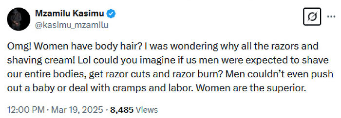 Tweet discussing women's body hair and societal expectations. Tweet discussing women's body hair and societal expectations.
