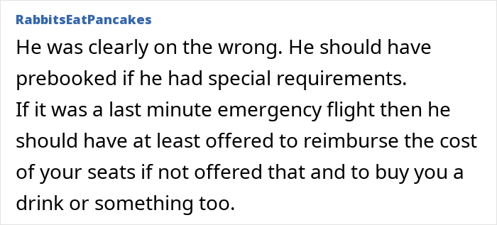Comment discussing seat switch refusals and planning for overweight travelers' needs. Comment discussing seat switch refusals and planning for overweight travelers' needs.