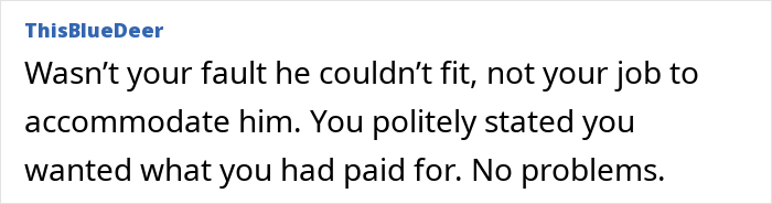 Comment discussing a situation about a passenger refusing to switch seats with an overweight traveler. Comment discussing a situation about a passenger refusing to switch seats with an overweight traveler.