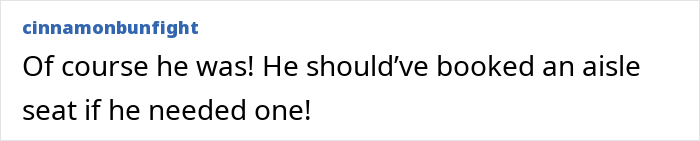 Comment discussing seat booking preferences for an overweight traveler. Comment discussing seat booking preferences for an overweight traveler.