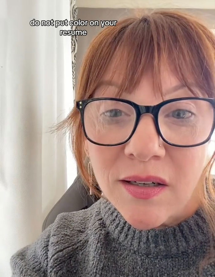 A person discusses common résumé mistakes, emphasizing not to use color. A person discusses common résumé mistakes, emphasizing not to use color.