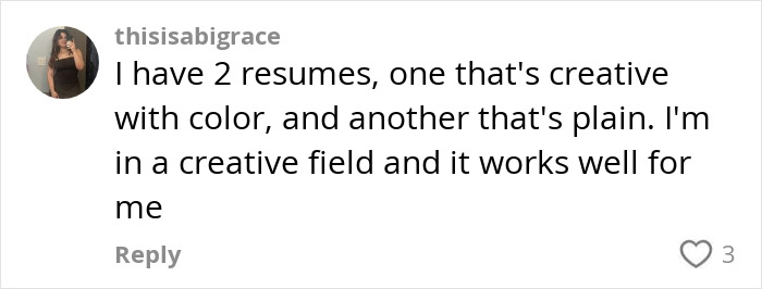 User comment on creative and plain résumés for different job fields in 2025. User comment on creative and plain résumés for different job fields in 2025.