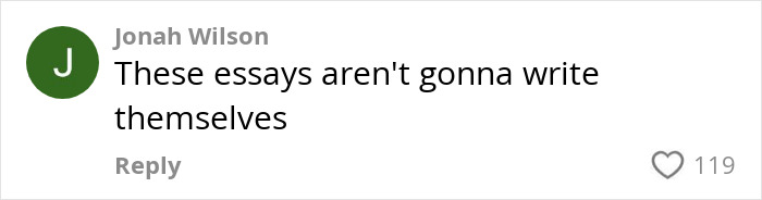 Online comment by Jonah Wilson humorously addressing AI and essay writing, highlighting environmental concerns. Online comment by Jonah Wilson humorously addressing AI and essay writing, highlighting environmental concerns.