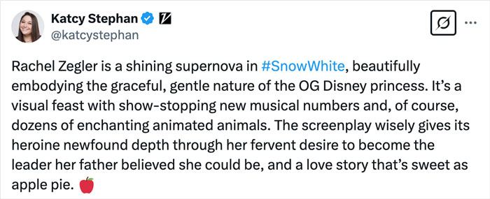 Katcy Stephan praises Rachel Zegler's performance in live-action Snow White, highlighting new musical numbers and depth. Katcy Stephan praises Rachel Zegler's performance in live-action Snow White, highlighting new musical numbers and depth.