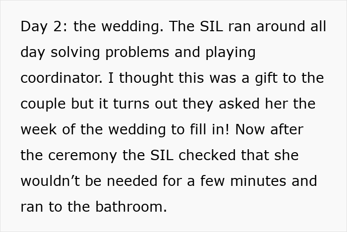 Text from a 4-day wedding; SIL managing tasks and coordinating events. Text from a 4-day wedding; SIL managing tasks and coordinating events.