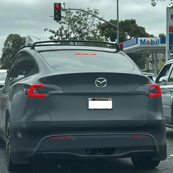 Tesla with changed logo at a traffic light, reflecting concerns over vandalism in Elon Musk controversy. Tesla with changed logo at a traffic light, reflecting concerns over vandalism in Elon Musk controversy.